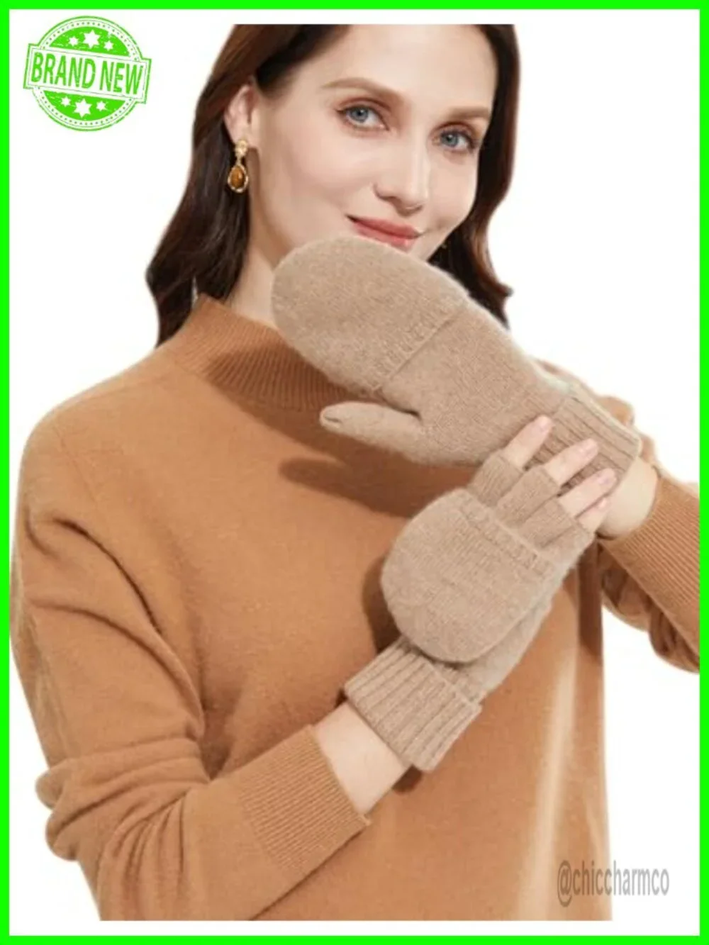 100% Cashmere Fingerless Gloves with Convertible Mittens Flap Women Warm
